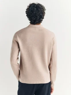 Poloshirts|Next Moutkleurig - Half met rits - Regular Fit Premium Mid Weight Long Sleeve Knit Polo Shirt