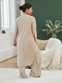 Loungewear|Gebreide Kleding|Laura Ashley - lang loungevest Moutkleurig