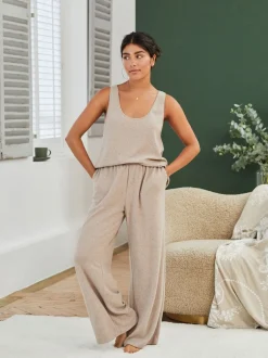 Loungewear|Broeken|Laura Ashley - gebreide loungebroek Moutkleurig