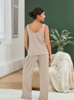 Loungewear|Broeken|Laura Ashley - gebreide loungebroek Moutkleurig