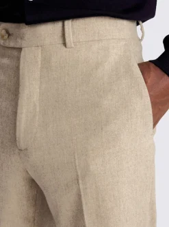 Formele Broek|MOSS - Flannel Wide Leg Trousers Moutkleurig