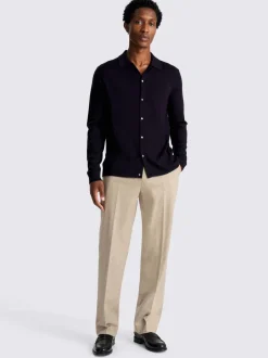 Formele Broek|MOSS - Flannel Wide Leg Trousers Moutkleurig