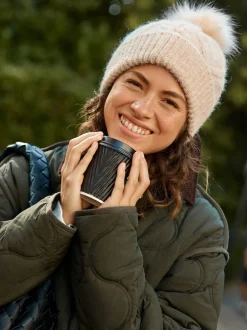 Mutsen, Handschoenen En Sjaals|Next Moutkleurig - Pointelle Knit Pom Hat