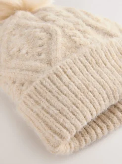 Mutsen, Handschoenen En Sjaals|Next Moutkleurig - Pointelle Knit Pom Hat