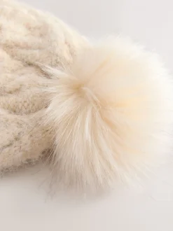 Mutsen, Handschoenen En Sjaals|Next Moutkleurig - Pointelle Knit Pom Hat