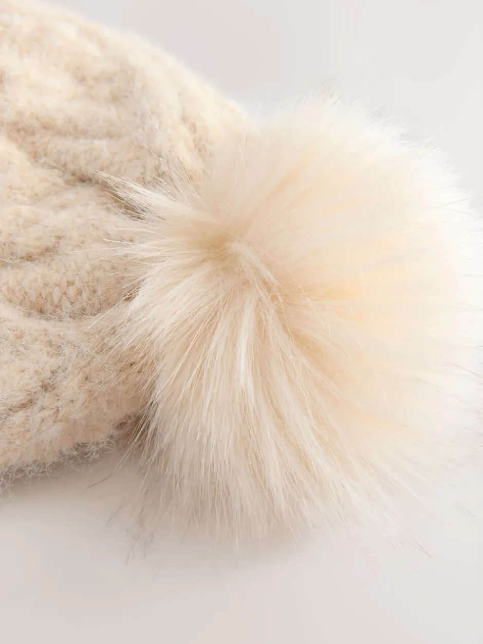 Mutsen, Handschoenen En Sjaals|Next Moutkleurig - Pointelle Knit Pom Hat