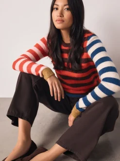 Gebreide Kleding|Next Multi Red/Blue Stripe - Trui met ronde hals en lange mouwen met wol