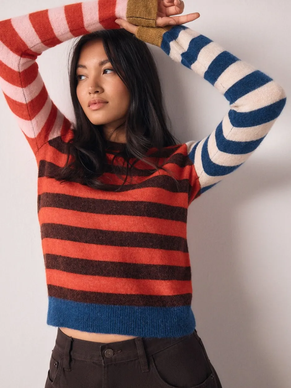 Gebreide Kleding|Next Multi Red/Blue Stripe - Trui met ronde hals en lange mouwen met wol