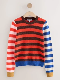 Gebreide Kleding|Next Multi Red/Blue Stripe - Trui met ronde hals en lange mouwen met wol