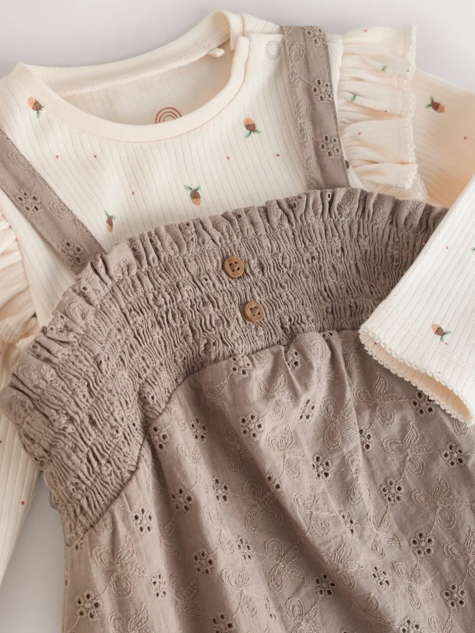 Tuinbroeken|Next - Baby tuinbroek en bodysuit 2 -delige set (0mnd -2jr) Naturel Broderie