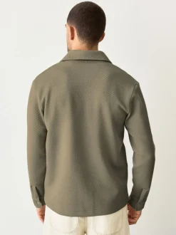 Formele Overhemden*Next - Diagonaal structuur Jersey Overshirt Naturel bruin