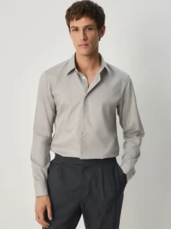 Formele Overhemden*Next Naturel bruin - Slim Fit - Onderhoudsvriendelijk, getextureerd, slim fit overhemd met enkele manchet