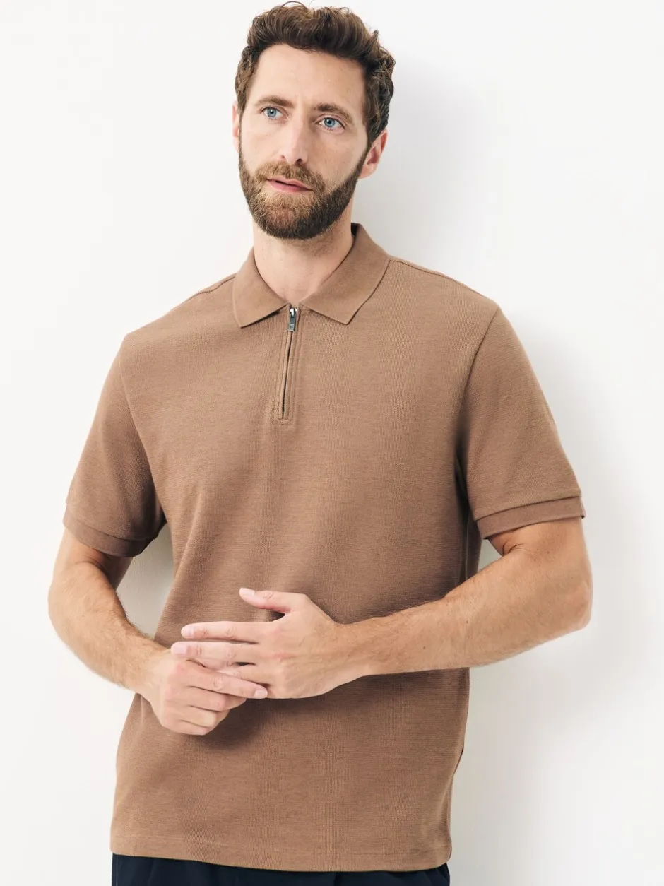Poloshirts*Next - Smart poloshirt met textuur en rits Naturel bruin