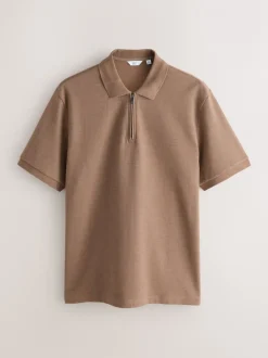 Poloshirts*Next - Smart poloshirt met textuur en rits Naturel bruin