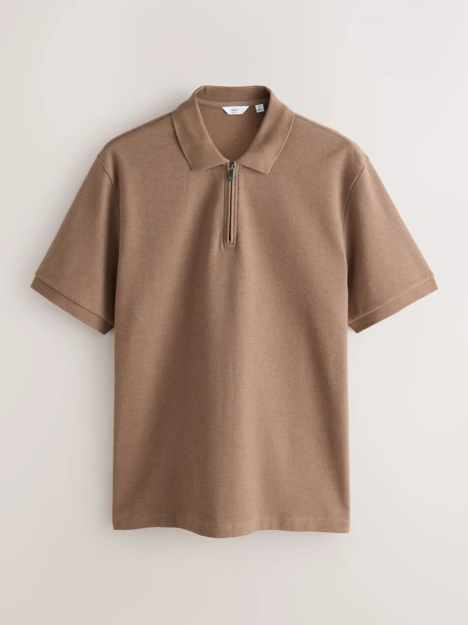 Poloshirts*Next - Smart poloshirt met textuur en rits Naturel bruin