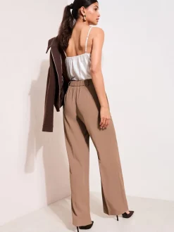 Kostuums En Werkkleding|Broeken*Friends Like These - Premium broek met wijde pijpen en elastiek aan de achterkant Naturel Latte