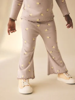 Broeken En Leggings*Next Naturel met citroenprint - Geribbelde flare legging (3 mnd-7 jr)