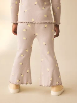 Broeken En Leggings*Next Naturel met citroenprint - Geribbelde flare legging (3 mnd-7 jr)