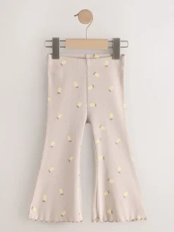 Broeken En Leggings*Next Naturel met citroenprint - Geribbelde flare legging (3 mnd-7 jr)