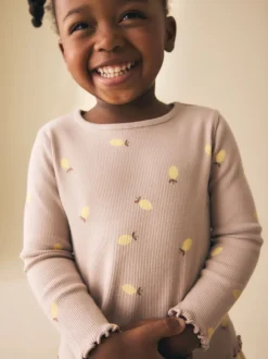 Tops|Next Naturel met citroenprint - Geribbeld T-shirt met lange mouwen (3mnd-7jr)