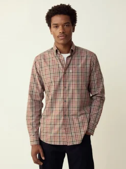 Shirts|Next Naturel met gingham-ruit - Eenvoudig te strijken Oxford-overhemd met knopen en standaard pasvorm