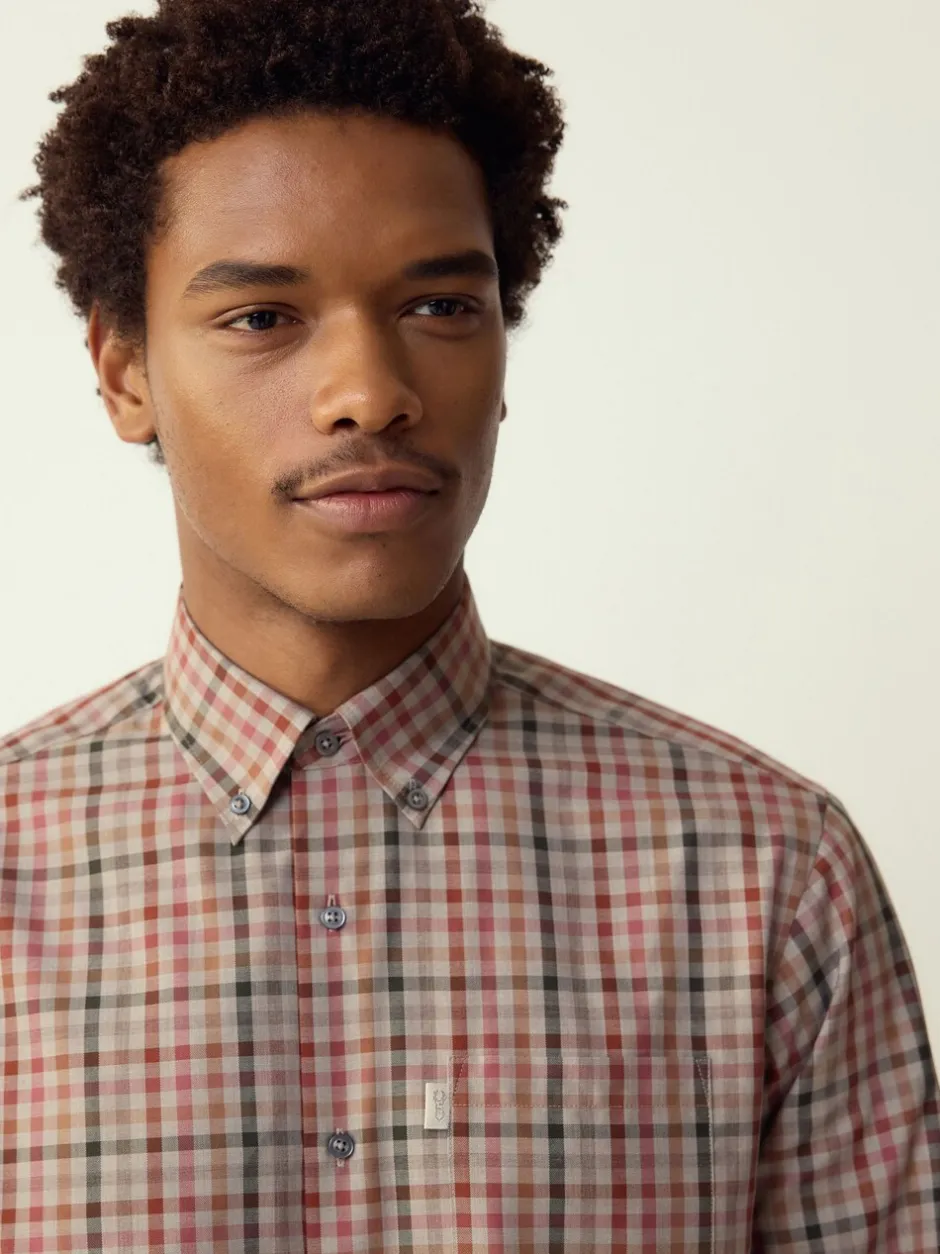 Shirts|Next Naturel met gingham-ruit - Eenvoudig te strijken Oxford-overhemd met knopen en standaard pasvorm