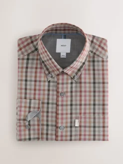 Shirts|Next Naturel met gingham-ruit - Eenvoudig te strijken Oxford-overhemd met knopen en standaard pasvorm