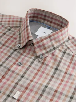 Shirts|Next Naturel met gingham-ruit - Eenvoudig te strijken Oxford-overhemd met knopen en standaard pasvorm
