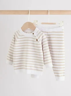 Gebreide Kleding|Next Naturel met strepen - Gebreide top- en leggingset (0 mnd - 2 jr)