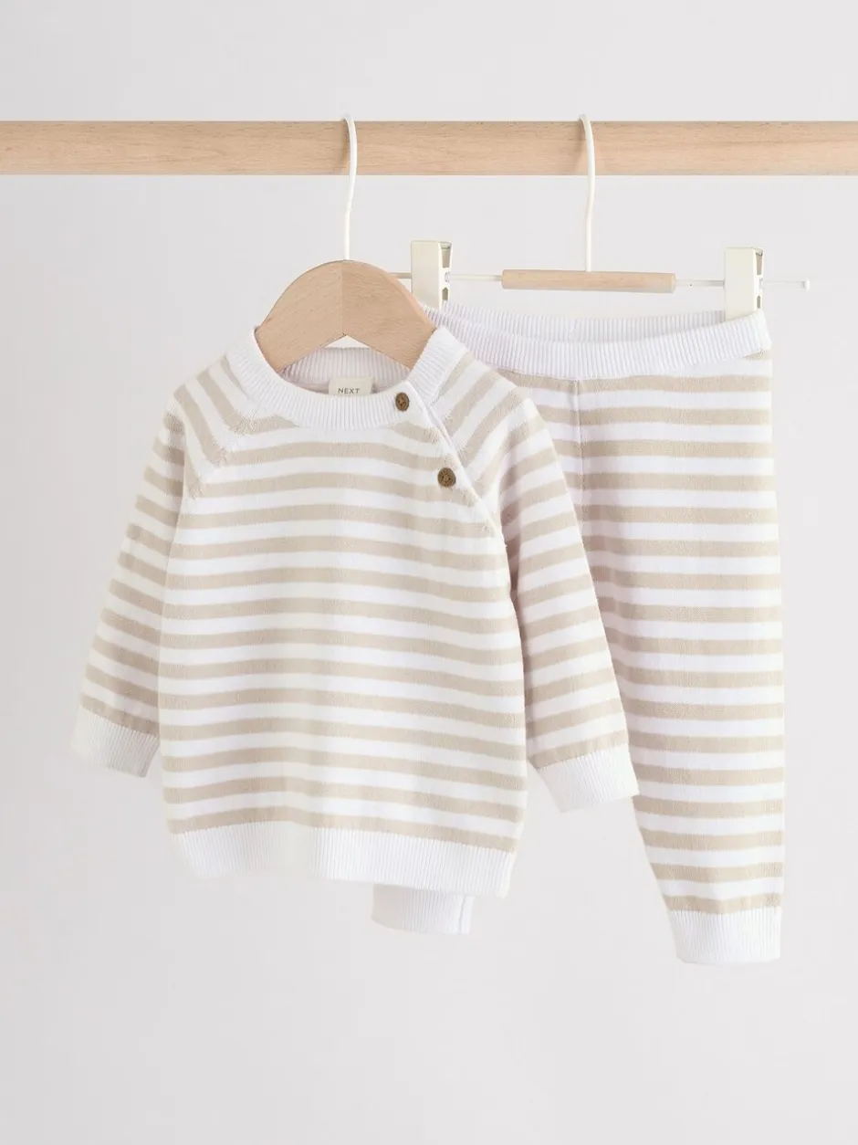 Gebreide Kleding|Next Naturel met strepen - Gebreide top- en leggingset (0 mnd - 2 jr)