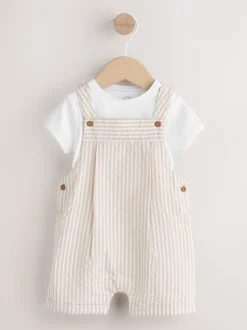 Rompertjes En Tuinbroeken*Next - Geweven bretelbroeken en bodysuit babyset (0mnd -2jr) Naturel met strepen