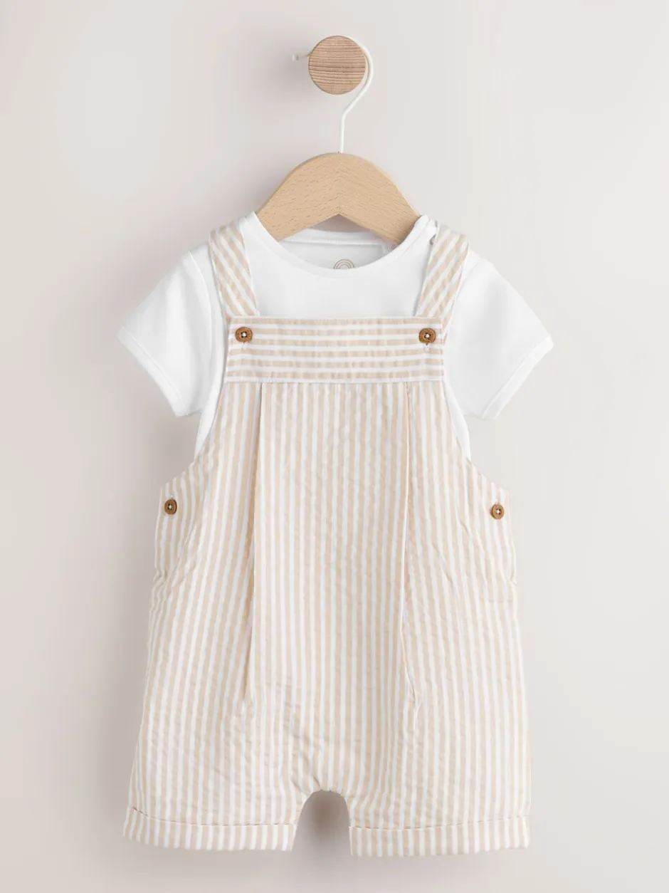 Rompertjes En Tuinbroeken*Next - Geweven bretelbroeken en bodysuit babyset (0mnd -2jr) Naturel met strepen