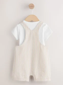 Rompertjes En Tuinbroeken*Next - Geweven bretelbroeken en bodysuit babyset (0mnd -2jr) Naturel met strepen