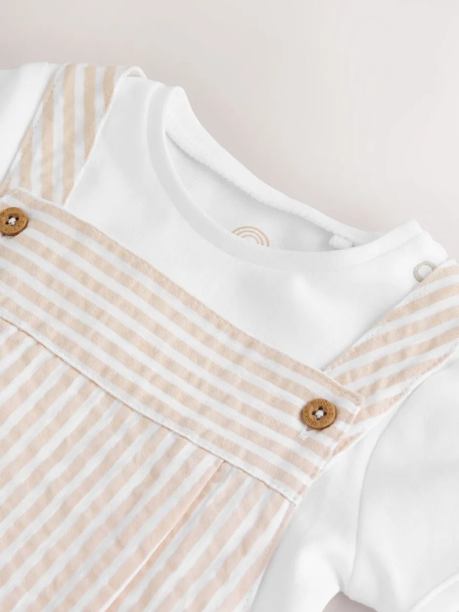 Rompertjes En Tuinbroeken*Next - Geweven bretelbroeken en bodysuit babyset (0mnd -2jr) Naturel met strepen