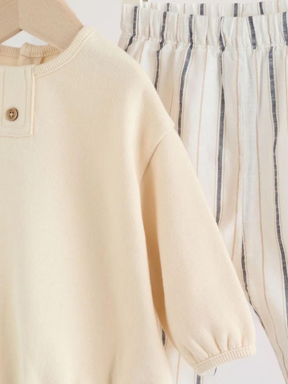 Broeken En Chino's|Sets En Outfits*Next Naturel met strepen - Sweat Top and Trousers Baby Set (0mths-2yrs)
