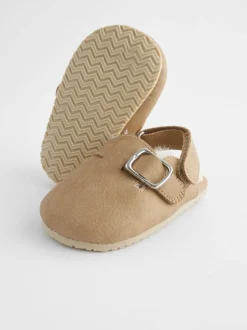 Babyschoenen|Next - Babyklompen (0-18mnd) Naturel met voering van imitatiebont