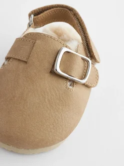 Babyschoenen|Next - Babyklompen (0-18mnd) Naturel met voering van imitatiebont
