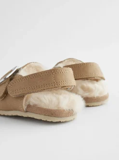 Babyschoenen|Next - Babyklompen (0-18mnd) Naturel met voering van imitatiebont