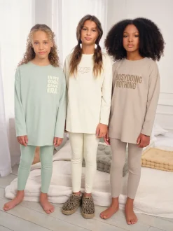 Nachtkleding En Pyjama's|Pyjama's|Next - Legging pyjama's verpakking van 3 (3 - 16 jr) Naturel slogan