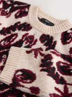 Gebreide Kleding|Next Naturel/Bordeauxrood - Statement trui met Paisley en ronde hals