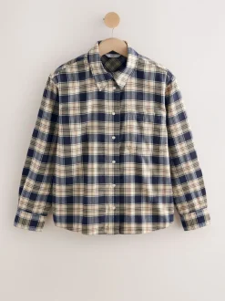 Blouses En Overhemden|Next - Overhemd met lange mouwen Naturel/Marineblauw Ruit