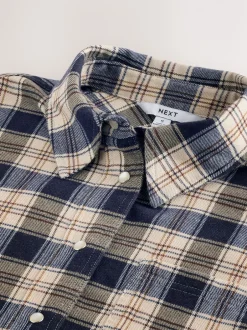Blouses En Overhemden|Next - Overhemd met lange mouwen Naturel/Marineblauw Ruit