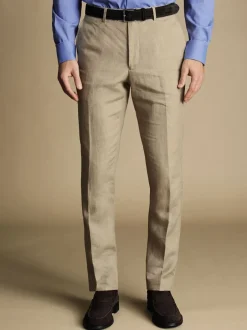 Formele Broek|Charles Tyrwhitt - slim fit 100% linnen broek Natuurlijk