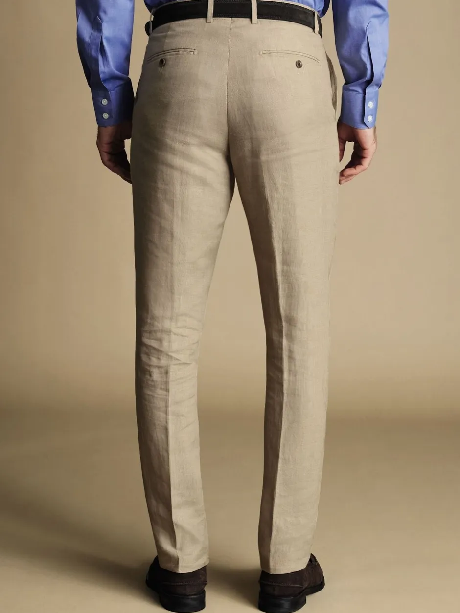 Formele Broek|Charles Tyrwhitt - slim fit 100% linnen broek Natuurlijk