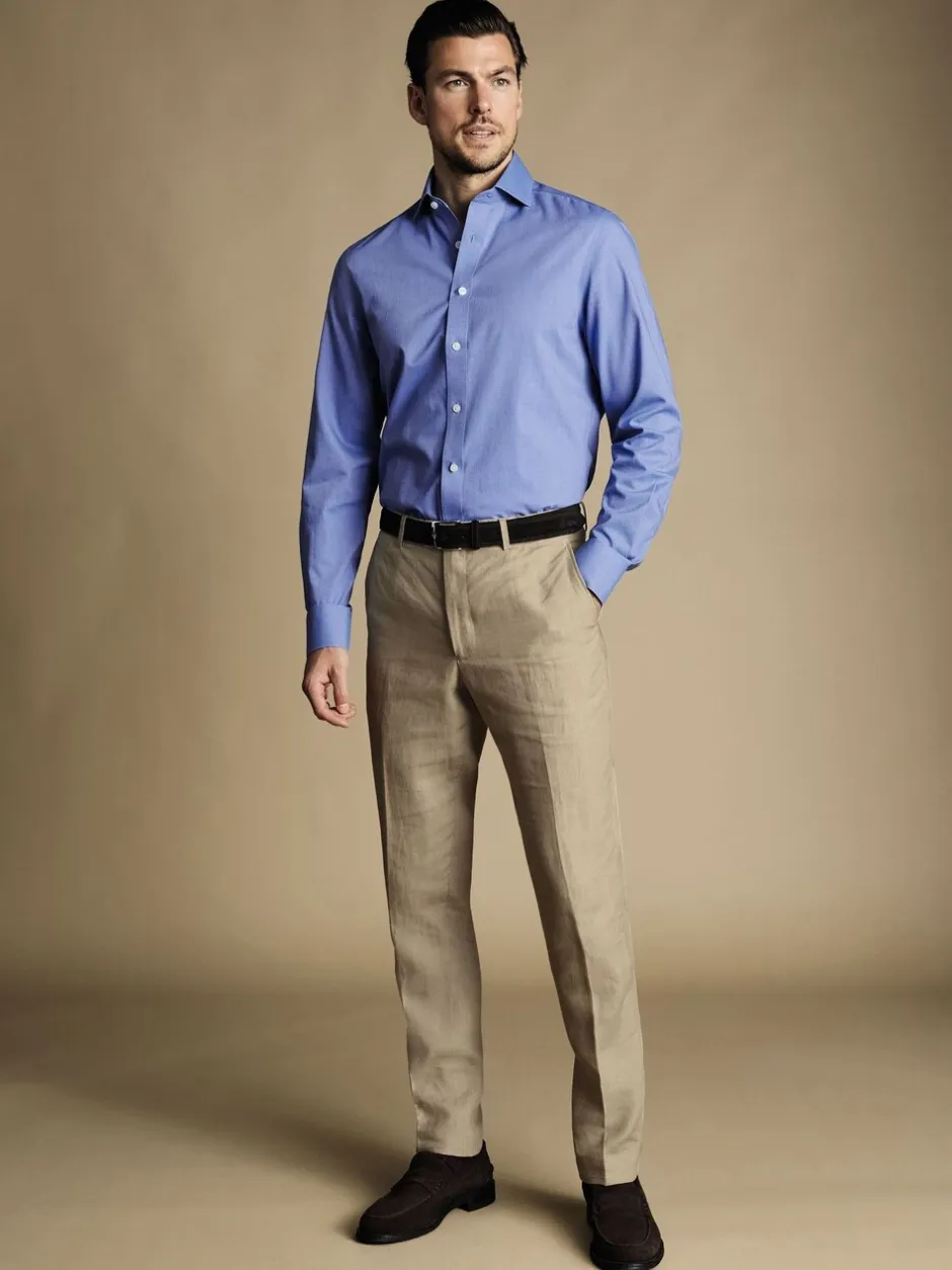 Formele Broek|Charles Tyrwhitt - slim fit 100% linnen broek Natuurlijk
