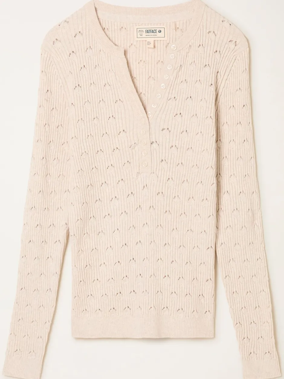 Gebreide Kleding*Fat Face - FatFace Knitted Button Front Henley Natuurlijk