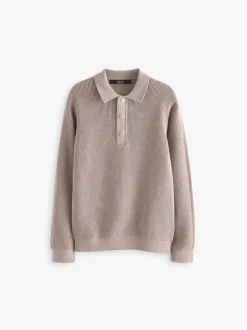 Truien En Breisels|Next Natuurlijk - Poloshirt met textuur en lange mouwen (3-16jr)