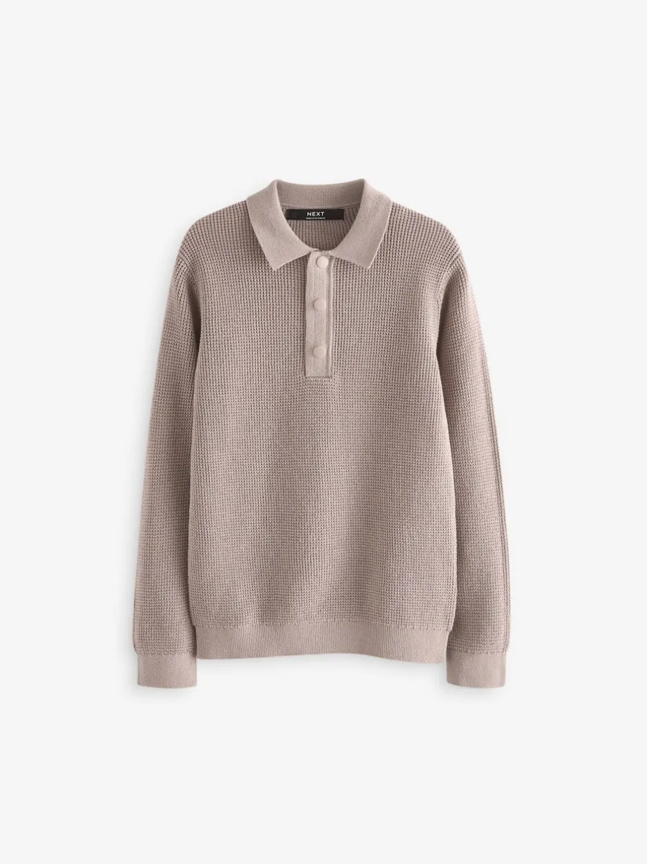 Truien En Breisels|Next Natuurlijk - Poloshirt met textuur en lange mouwen (3-16jr)