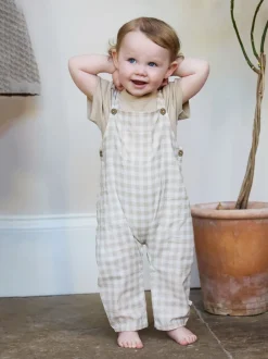 Jumpsuits En Playsuits|The Little Tailor - Baby Woven Dungarees and T-Shirt Set Natuurlijk