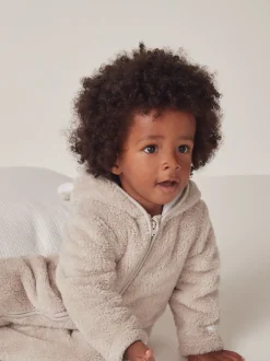Rompertjes En Tuinbroeken*The White Company - - Kiezelkleurig fleece romperpakje Natuurlijk